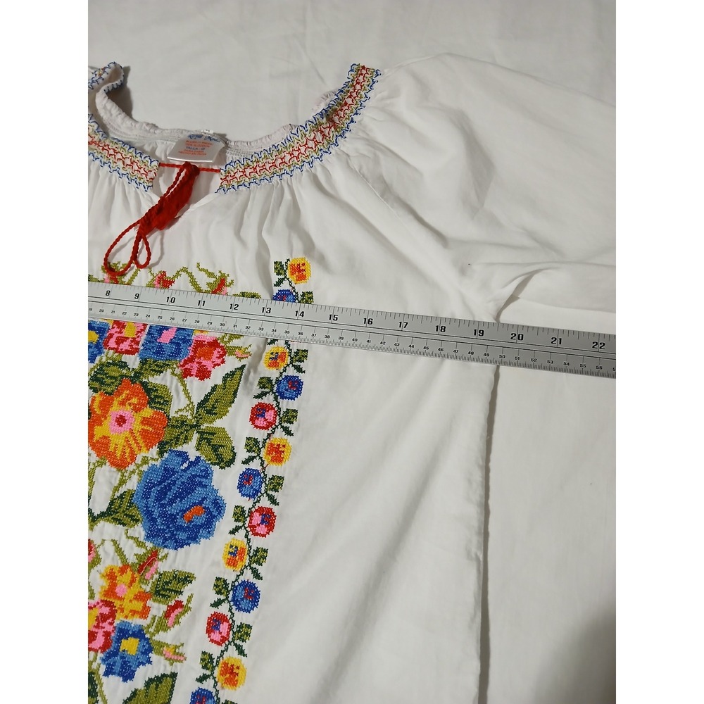 Royal Moda Womens White Floral Cross Stitch Embroidered Cotton Peasant Blouse L - Picture 4 of 8